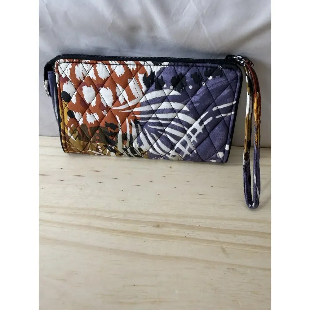 Vera Bradley Painted Feathers Quilted Wristlet Wallet Front Zip